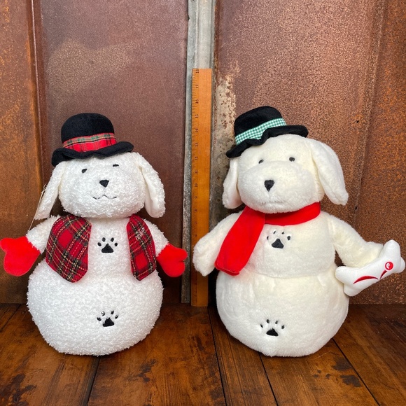 Vintage 2000/2001 PetSmart Dog Christmas Holiday SnowPuppy Snowman Plush- 2! - Picture 1 of 11